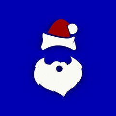 Santa Claus hat and beard on blue background. Hipster style. 3D rendering