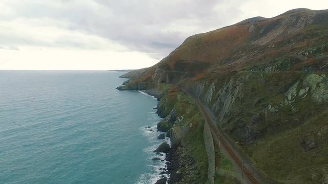 beautiful aerial view of the sea and mountains in Bray, Ireland