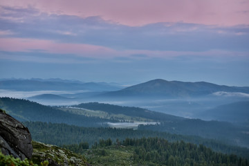 Sunrise in mountains in the Ergaki national park, Russia