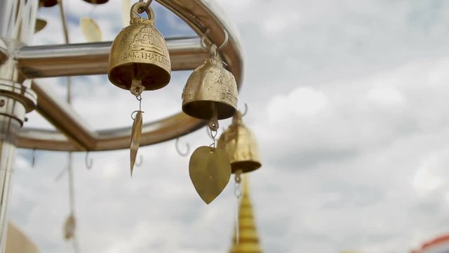 Sacral bells in Wat Saket Ratcha Wora Maha Wihan the Golden Mount . Bangkok Thailand.