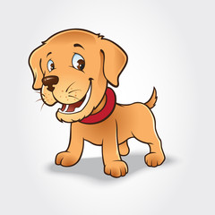Labrador puppy cartoon character isolated on white background. Funny cartoon and vector animal character, isolated objects.