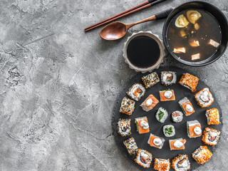 Sushi set in and miso soup