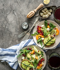Vegetarian dinner - salad and wine