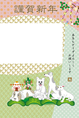 Fototapeta premium 柴犬と梅の花のイラスト写真フレームのポストカード