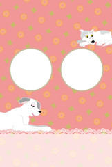 柴犬と梅の花のイラスト写真フレームのポストカード