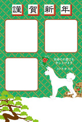 白い犬のイラスト写真フレーム　年賀状テンプレート戌年２０１８
