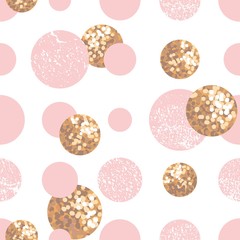 Fototapeta na wymiar Seamless pattern with pink, white and golden circles. Abstract vector illustration