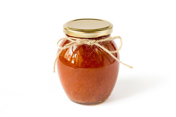 Jar of homemade peach jam