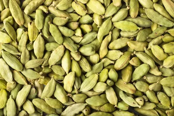 Fotobehang cardamom seeds spice as a background, natural seasoning texture © dmitr1ch