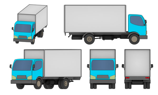 set of all views small cargo truck illustration isolated on white background