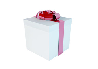 Christmas and New Year's Day, red bow gift box white background, 3d rendering