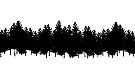 Vector silhouette of forest on white background.