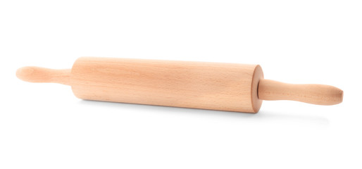 Wooden rolling pin on white background