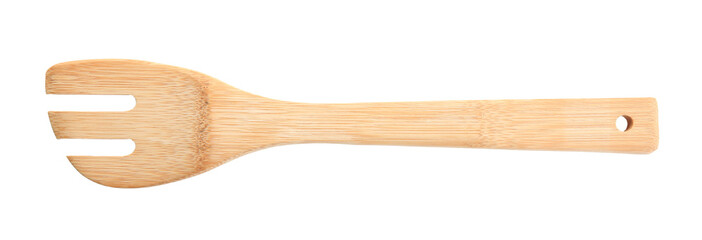 Wooden fork on white background