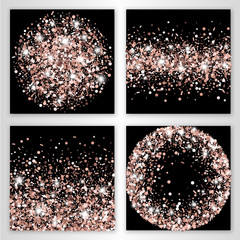 Vector set of Rose Gold Glowing Backgrounds for different design. Vector illustration in nude colors. All isolated and layered