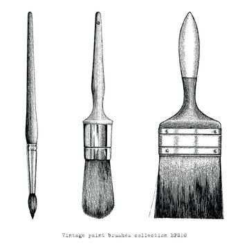 Vintage paint brushes collection hand drawing