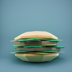 Different food from cardboard  on blue background. Cartoon food product packaging. 3D model render