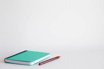 Notebook and pen on the table. Education concept. Empty place for a important ideas, plans, memories, messages, to do lists or other text.