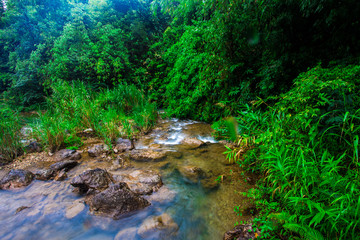  Jok Ka Din Waterfall, beautiful waterfall in rainforest at Thong Pha Phum National Park, Kanchanaburi, Thailand