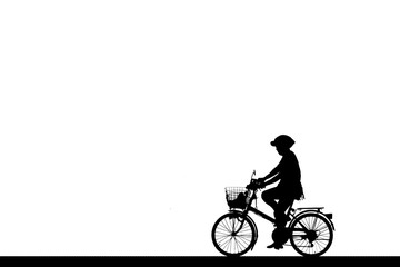 Fototapeta na wymiar Silhouette man and bike relaxing on white background