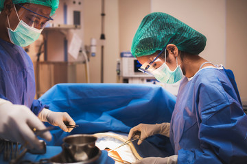 team of surgeons working in the operating room  