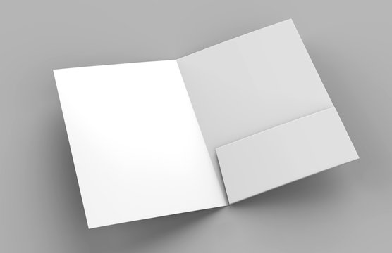 Accordion fold brochure, eight pages four panel leaflet, concertina fold. blank white 3d render illustration.