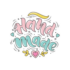 Handmade. Hand-drawn lettering. Stylish and bright color logo for your product, shop, etc.