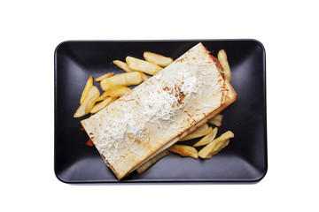Top view of Healthy Sandwich toast with lettuce, ham, cheese and tomato isolated