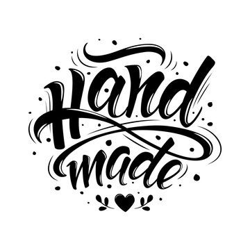 Handmade. Hand-drawn lettering. Stylish black and white logo for your product, shop, etc.