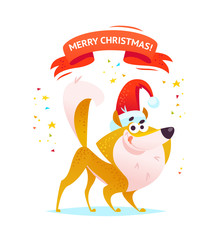 Funny dog in santa hat portrait