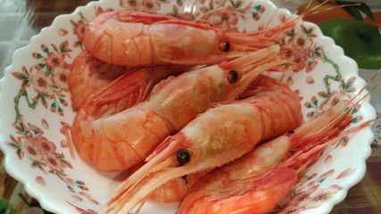 shrimps, prawn, crustacean, crustaceans, seafood, fresh, boiled, frozen, shell, chitin, dish, tasty, useful, ready, red, large, cancer, clam, plate, background, comb, mustache, kitchen, cooking, healt