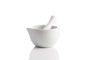 mortar and pestle on white background