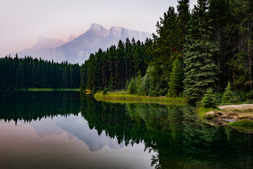 Mount Rundle and Two Jack Lake in Alberta, Canada