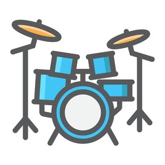 Drum kit filled outline icon, music and instrument, beat sign vector graphics, a colorful line pattern on a white background, eps 10.