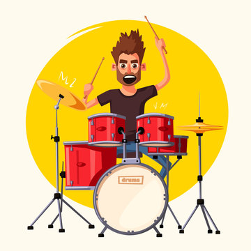 Drummer. Rock Music. Cartoon Vector Illustration.
