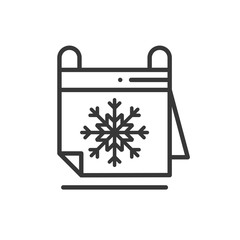 Winter calendar line icon. Reminder, party time, date. Christmas New Year celebration. Thin linear basic xmas element icon. Vector simple flat design. Logo illustration. Symbol pictogram outline sign.