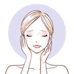 beauty woman_both hands on cheeks negative