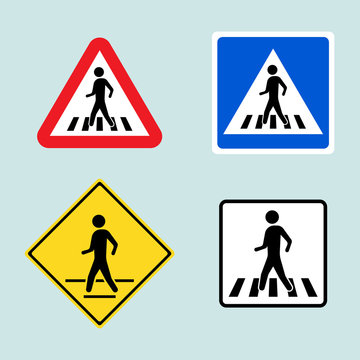 Set of pedestrian crossing sign isolated on background. Vector illustration.
