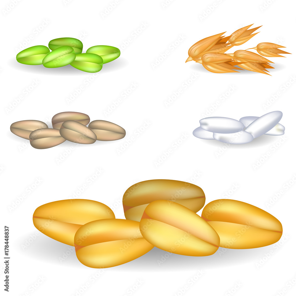 Poster wheat grain pile with small heaps on background