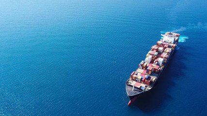Fototapeta Ultra large container vessel (ULCV) at sea - Aerial image obraz