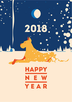 2018 Happy New Year of the dog greeting card.