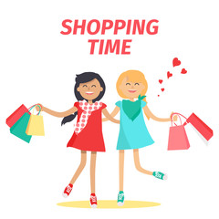 Friends Shopping Time Flat Vector Concept