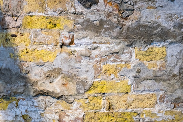 Colorful brick wall with cracked texture background, Detail of colorful old brick wall background, Modern empty wall background , Texture old wall, Symbol wall for reconstruction