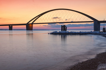 Naklejka premium Fehmarn Sound Bridge at dusk