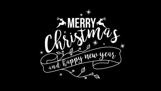 Merry Christmas and Happy New Year animation text label with alpha.