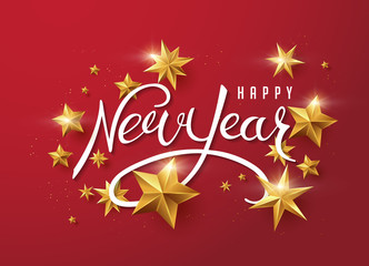 new year with calligraphic text with golden star.Vector illustration template.greeting cards.