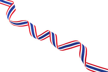 Thai national color red white blue ribbon isolated on white background with clipping path