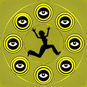 Fear of being spied on. Scopophobia, anxiety disorder, schizophrenic paranoia, characterized by a morbid fear of being stared at or being followed by other people or hidden cameras