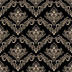 Seamless damask  Wallpaper on black in retro Style