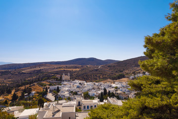 Town of Lefkes, Paros, Greece, panorama on sunny summer day